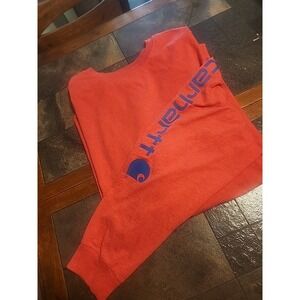 Carhartt Loose Fit Long Sleeve Cotton Shirt Red Sz 2XL Carhartt Spelled Out Arm